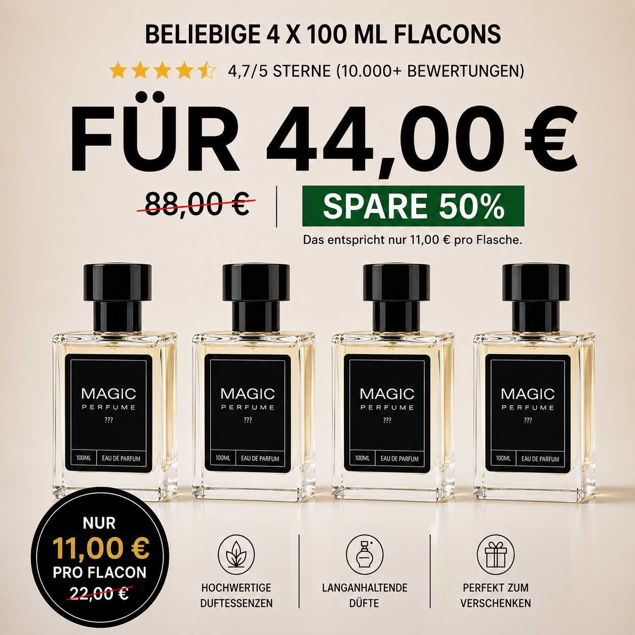 4X 100ml Mystik Parfümflaschen